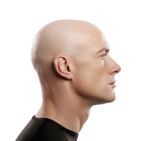 Portrait of a bald man head side view isolated on a transparent background png