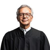 Portrait of a senior judge in black gown and eyeglasses isolated on a transparent background png