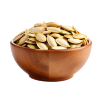 Pumpkin seed in a wooden bowl isolated on transparent background png