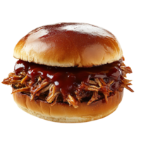 Pulled Pork Sandwich with BBQ Sauce isolated on transparent background png