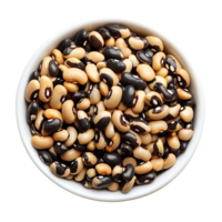Raw black eyed pea beans in a white bowl isolated on transparent background png