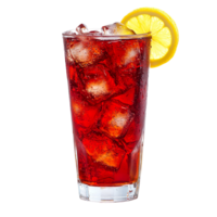 red soda with ice and lemon isolated on transparent background png