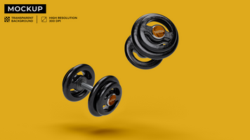 mockup of two dumbbells with floating lid psd