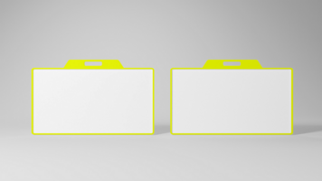 Two white and yellow plastic file folders on a gray background psd