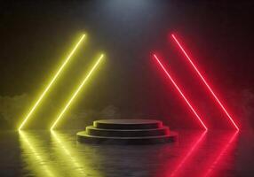Stage with neon lights and podium photo