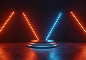 Neon lights on a stage with a spotlight photo
