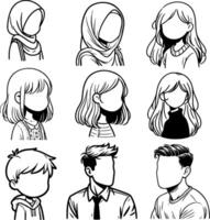 set of avatar cartoon user profile image collection for UI mobile Male and female faces. Men and women portraits. Unknown or anonymous person outline stroke style illustrations vector