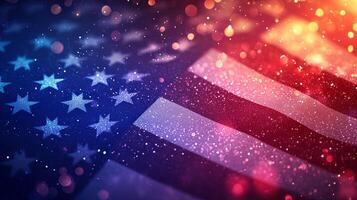 Abstract representation of the American flag with vibrant colors and sparkling lights during a festive atmosphere photo