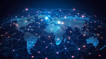 World map with connected network lines creates a digital global connection backdrop for technology and communication themes photo