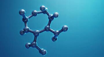 3D rendering of a molecular structure showcasing interconnected atoms floating against a blue background in a scientific context photo