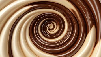 Swirling blend of chocolate and cream creating a mesmerizing pattern in a dessert designed for indulgent enjoyment photo