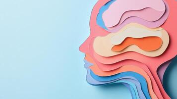 Creative layered paper art representing human cognition and thought processes in vibrant colors against a light background photo