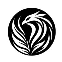 A stylized, black and white circular emblem featuring a majestic eagle or phoenix head intertwined with sweeping wings, creating a dynamic and powerful symbol. vector