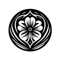 Intricate black and white floral mandala a symmetrical, stylized blossom encased within a circular frame of elegant, leaflike elements and decorative accents against a pristine white backgrou vector