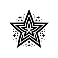 A minimalist, geometric black and white star featuring concentric star outlines and surrounding sparkles, evoking a sense of modern elegance and celestial wonder. vector