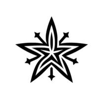 A stylized, minimalist black starburst with five points, and arrowlike extensions, on a plain white background, conveying simplicity. vector