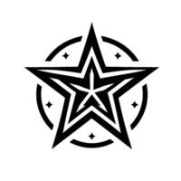 Monochromatic star a stylized black and white emblem featuring a fivepointed star within a circular frame embellished with sparkles. vector
