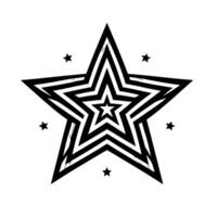 A bold, stylized black and white starburst featuring concentric star shapes with sharp lines, set against a clean white background with supporting tiny stars. vector