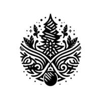 Intricate black and white christmas ornament a symmetrical composition of stylized festive elements, evoking the joy of the season. vector