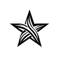 A striking black and white minimalist image of a star, incorporating a stylized wave pattern at the center, set against a plain white backdrop. vector