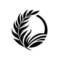 Abstract black and white illustration a stylized botanical featuring a feathery leaf arrangement entwined with a partial circular form, embodying nature and modern design. vector