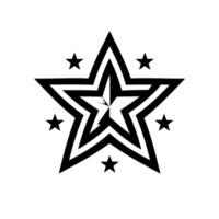 A striking geometric featuring a layered, starshaped graphic, presented in shades of gray and black against a bright white background, with orbiting smaller stars. vector