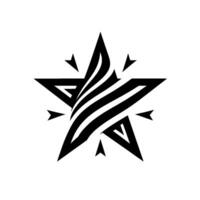 Bold, minimalist star with black and white striped central element and minimalist arrowlike accents radiating from each point. vector