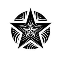 Intricate black star within a circle, emphasizing geometric shapes and style, ideal for design. vector