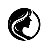 Elegant silhouette a stylized profile of a woman with flowing hair framed within a circular border, conveying beauty and sophistication. vector