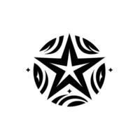 Circular emblem a bold black star within a decorative, stylized circle with small accents on a clean white background. vector