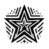 Bold black and white star with concentric layers and decorative accents, set against a clean white background. vector
