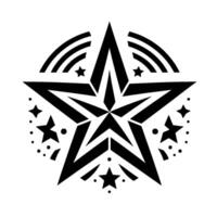 Bold monochrome geometric star with circular arcs, secondary stars, and dots in a symmetrical layout. vector