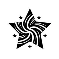 Abstract black and white starburst featuring swirling lines and smaller star accents on a white background. vector
