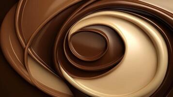 Swirls of rich chocolate and cream create an enticing abstract pattern in a smooth, glossy finish, enhancing the allure of gourmet dessert presentations photo