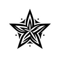 Intricate black star mandala bold geometric with flowing lines dot accents on a pure white background. vector