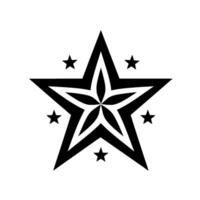 Geometric, stylized star emblem with layered inner flower and smaller surrounding stars, rendered in solid black against a white background. vector
