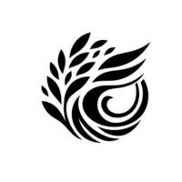 A stylized, monochromatic design, featuring abstract organic elements a tree branch with leaves transitioning into flowing, curved shapes, creating a harmonious visual. vector