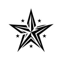 Black and white of a stylized star emblem, featuring an intricate inner star with smaller surrounding stars on a plain white background. vector