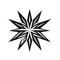 Intricate geometric starburst pattern in stark black and white, featuring sharp, overlapping shapes radiating from a central point. vector