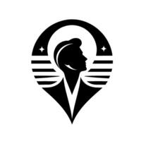 Silhouette of a stylish person within a unique design, featuring a circle, horizontal lines, and diamondshaped elements with an emphasis on elegance and artistry. vector