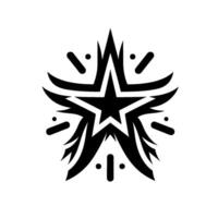 Symmetrical starburst tattoo in black and white featuring intricate tribal and minimalist elements. vector