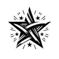 Intricate black and white starburst composition with intertwined lines, surrounded by radiant burst elements, on a white background. vector