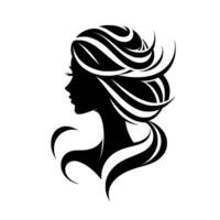Silhouette of an elegant woman with flowing hair, side profile, artistic and clean, minimalist in stark black and white. vector