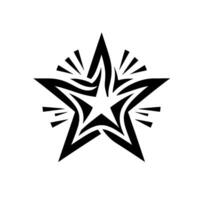 Bold, symmetrical star with radiating lines and a central pentagram, a striking black and white emblem with minimalist appeal. vector