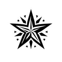 Bold black starburst on white background a geometric illustration of a fivepointed star surrounded by smaller, angular elements. vector