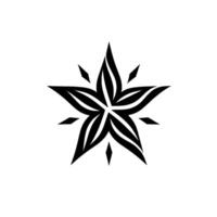 Bold black and white starlike design, geometric shape with abstract petallike elements, isolated on white background, clean aesthetics. vector