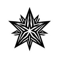 Bold black and white geometric star featuring intricate line patterns against a clean, bright white background. vector