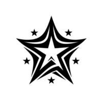 Geometric black and white star featuring a central bright star, surrounded by smaller, angular stars in a bold, modern design. vector