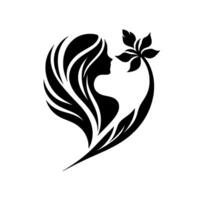 A minimalist black silhouette of a womans profile, intertwined with a blossoming floral element, creating a harmonious and elegant artistic composition. vector