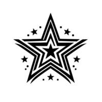 Striking black and white a nested star with accent stars and dots on a clean white background. vector